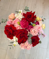 Luxury Red & Blush Roses Heart Box