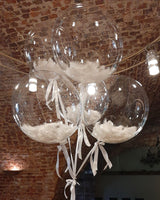 Transparent Feather Balloons – Luxury Clear Balloon Bouquet with White Feathers