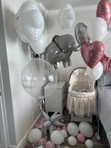 Baby Shower & Welcome Home Decoration β Pink, White & Silver Balloon Room Setup