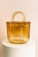 Luxury Glass Bag Vase – Pink / Gold / Clear | Handcrafted Designer Vase by Fashion Flowers