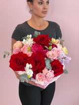 Luxury Red & Blush Roses Heart Box