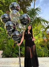 Halloween Balloon Set ā Black & Silver Confetti Balloons for Party Decor