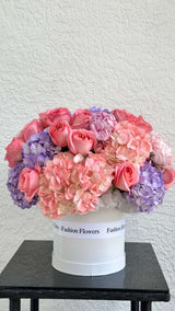 «Hawaiian party» - European hydrangea, garden roses and peonies.