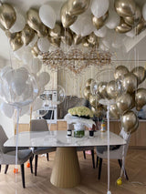 Luxury Room Decoration ā White & Gold Ceiling Balloons with Transparent Accents