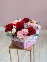 Luxury Red & Blush Roses Heart Box
