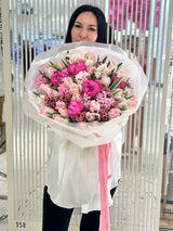 Spring Symphony - Bouquet of Peonies, Tulips, wax, and Hyacinths.