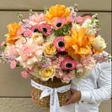 Garden of Love - a Basket of Garden Roses, Carnations, Hydrangeas, Hollyhocks, Anemones