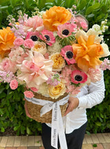 Garden of Love - a Basket of Garden Roses, Carnations, Hydrangeas, Hollyhocks, Anemones