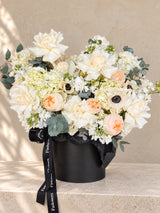 Ivory Serenade - luxury white flower box with roses, hydrangeas and anemones by Fashion Flowers Miami