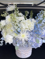 Blue Sky - Magnificent Basket of White and Light Blue Flowers