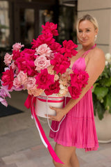 Blooming Cherry - Crimson and Pink Roses with Orchids