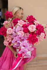 Blooming Cherry - Crimson and Pink Roses with Orchids