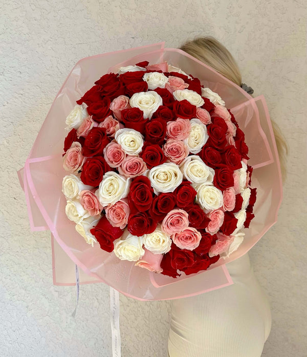 Pretty Mix - Beautiful Mix of Red, White, and Pink Roses
