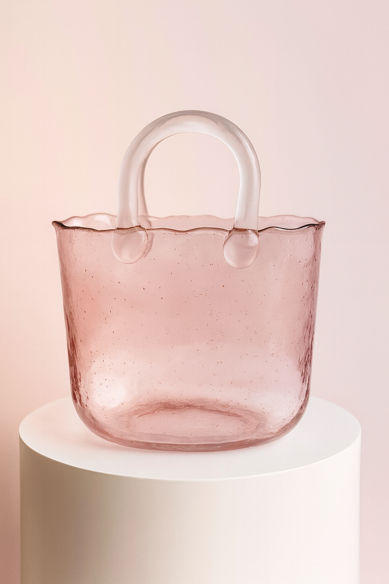 Luxury Glass Bag Vase – Pink / Gold / Clear