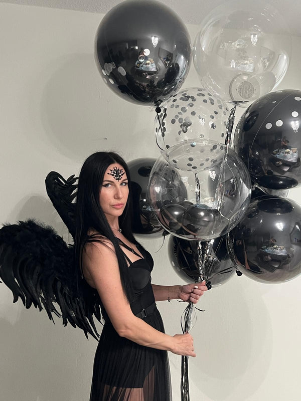 Halloween Balloon Set – Black & Silver Confetti Balloons for Party Decor