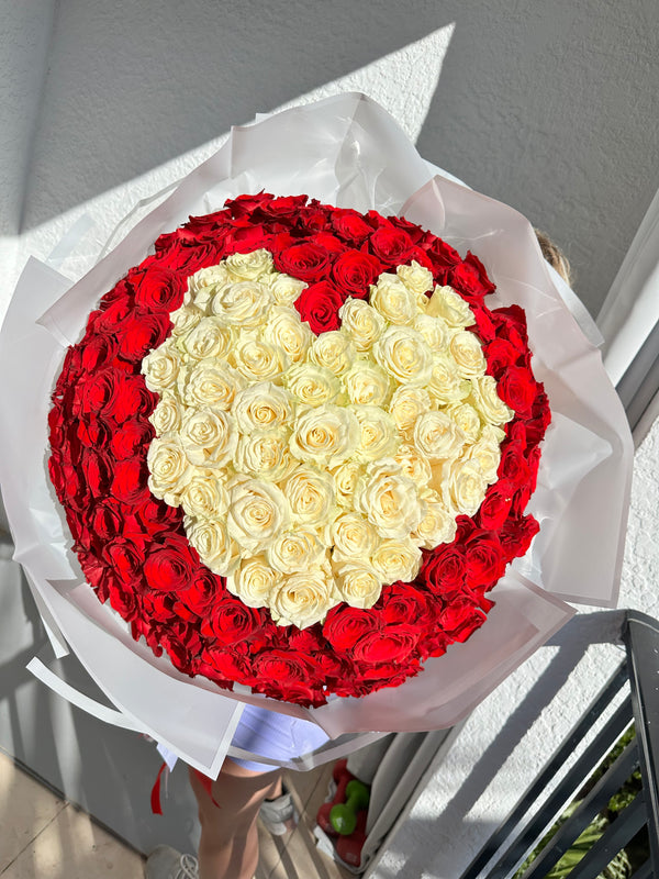 I Love You Baby ❤️❤️❤️ - 150 Long Stem Roses with White Heart 🤍
