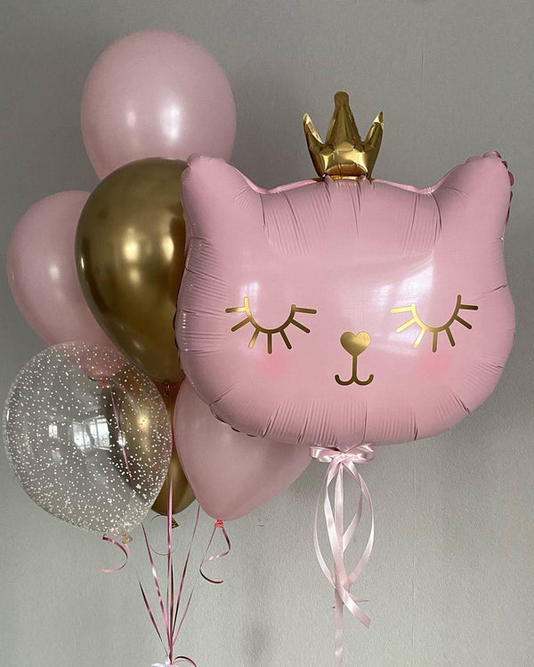 Pink Cat Princess Balloon Bouquet – Birthday Balloon Set for Kids