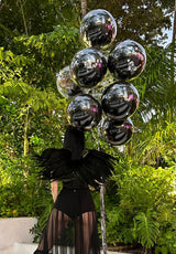 Halloween Balloon Set – Black & Silver Confetti Balloons for Party Decor