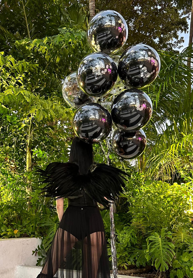 Halloween Balloon Set – Black & Silver Confetti Balloons for Party Decor
