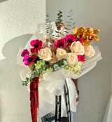 Tropical mood - Protea, Anemones, Roses, Orchids & Hydrangeas Bouquet, eucalyptus.