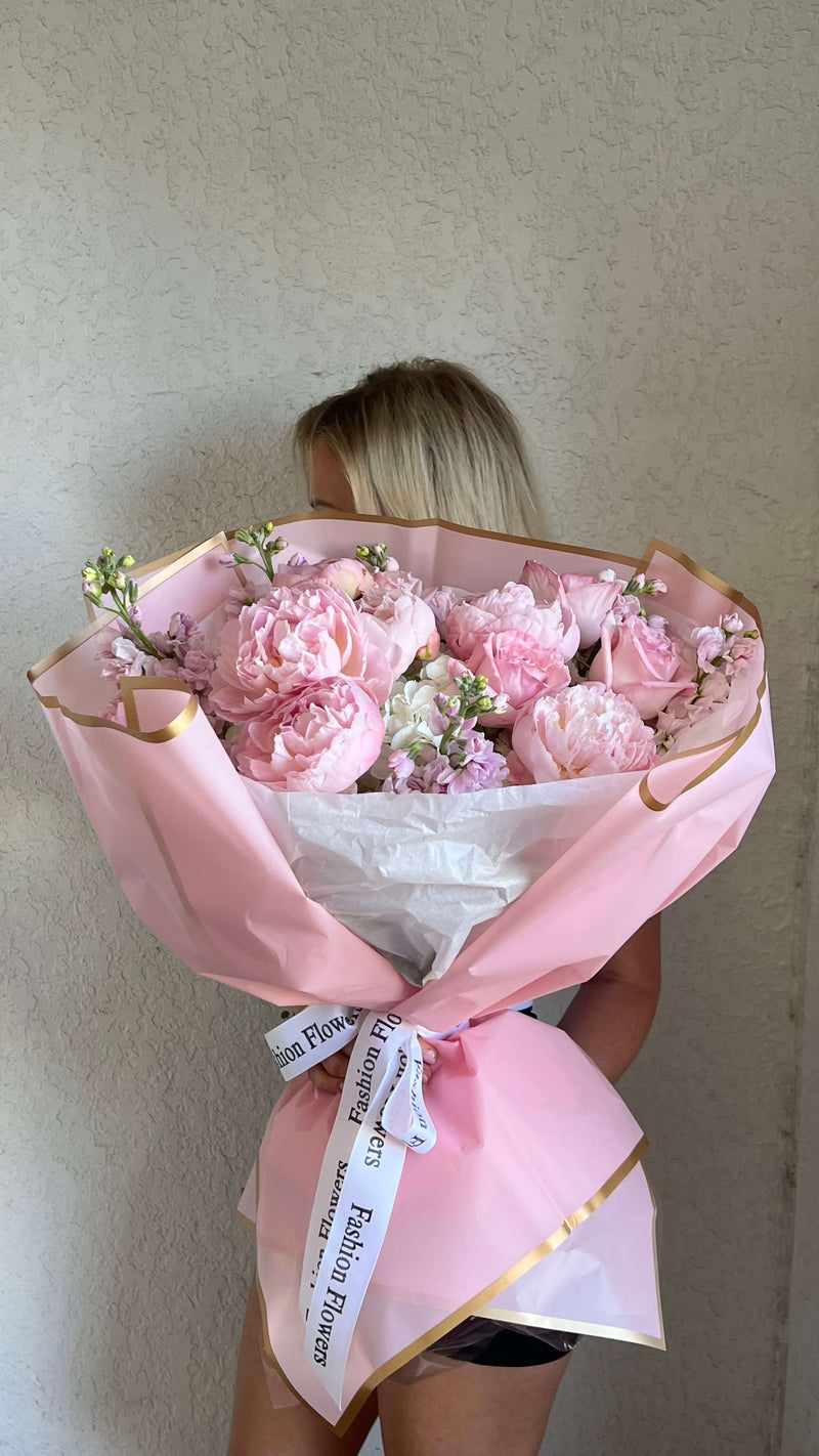 Flawless Pink - Pink Garden Roses, Peonies, Hydrangea, Stock Flower