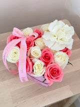 Tender Heart - Heart Shaped Box with Pink and White Roses