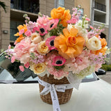 Garden of Love - a Basket of Garden Roses, Carnations, Hydrangeas, Hollyhocks, Anemones