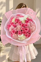 Date with Barbie – Pink Roses & Hydrangea Bouquet by Fashion Flowers