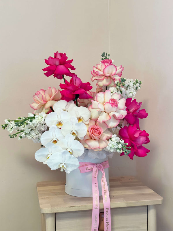 Swan Lake - Captivating Bouquet of Pink Roses, Matthiola, Hydrangeas, Orchids