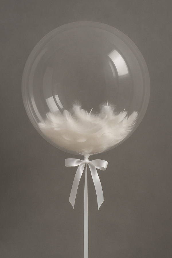 Transparent Feather Balloons – Luxury Clear Balloon Bouquet with White Feathers