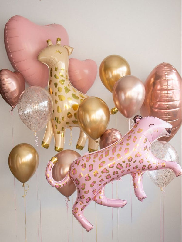 Safari Balloon Bouquet – Giraffe & Pink Leopard Jungle Party Set