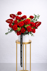 Kiss me - Red Roses, Green Hydrangeas, Italian Ruscus & Anthurium in a Flower Box