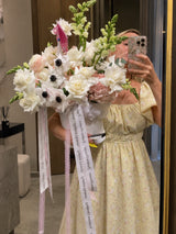 Luxury white and blush flower box with white roses, anemones and pink ranunculus - Fashion Flowers Miami