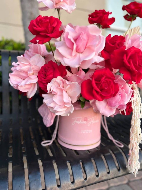 Beautiful Flamingo - Red and Pink Roses in a Round Box