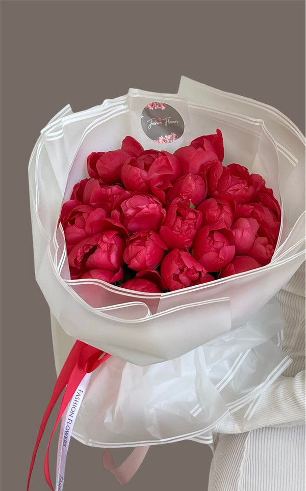 Bright Pink Peonies - Classic Round Bouquet of Twenty Peonies